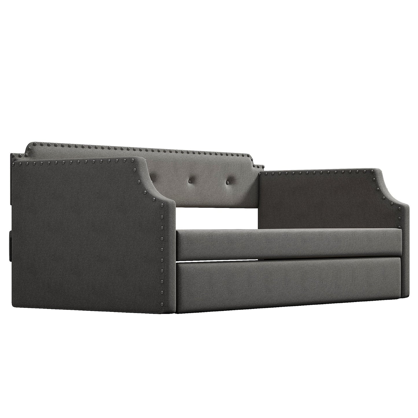 Upholstered Daybed with Trundle, Wood Slat Support,Upholstered Frame Sofa Bed   Twin Gray - Korvel