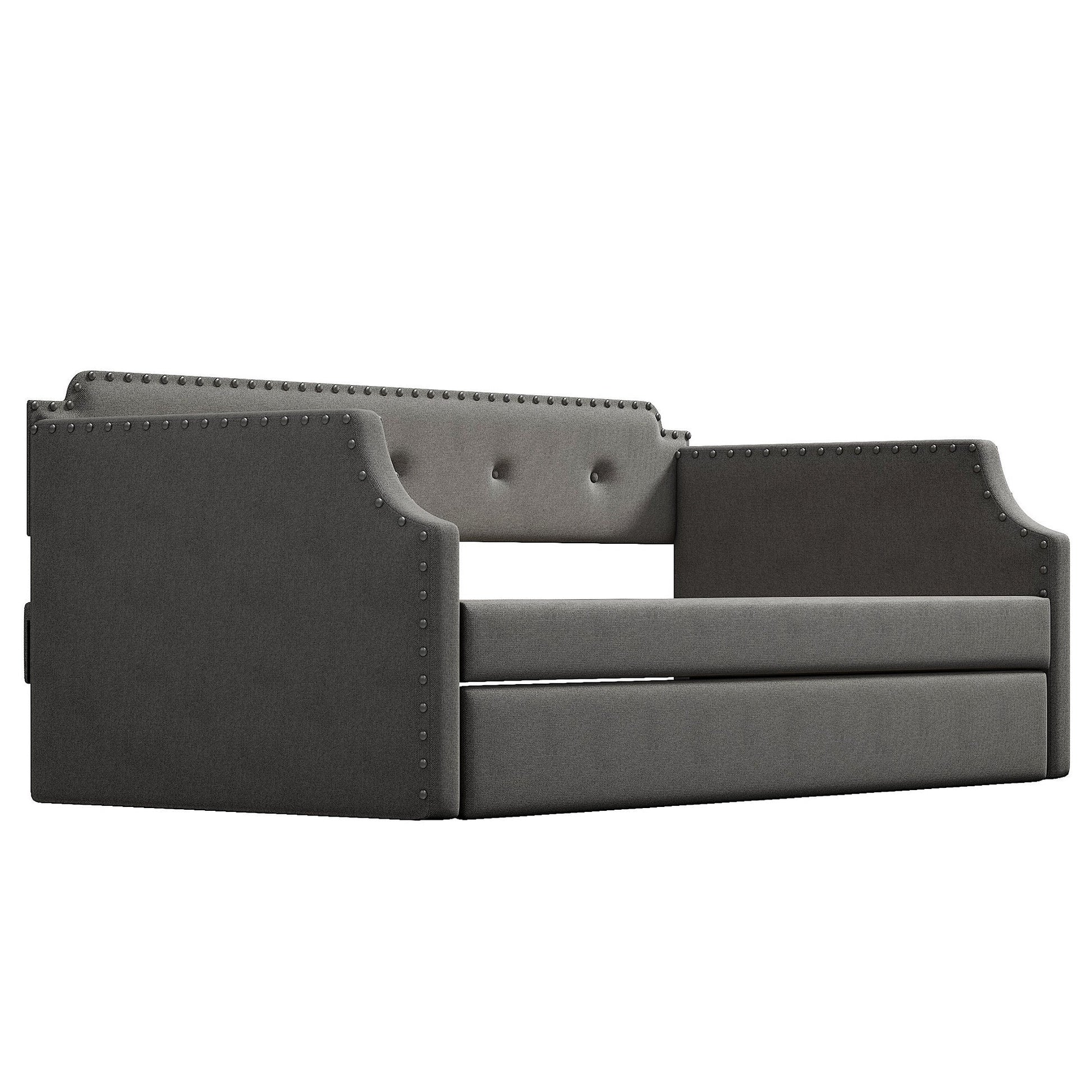 Upholstered Daybed with Trundle, Wood Slat Support,Upholstered Frame Sofa Bed   Twin Gray - Korvel