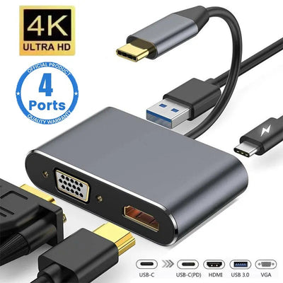 USB C Hub 4 in 1 Type C 3.0 Adapter with 4K HDMI & VGA