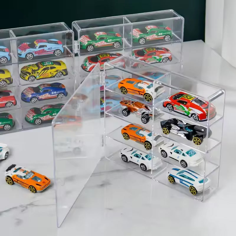 1:64 Acrylic Car Display Box – 8-grid, dustproof, stackable, transparent. Fits Hot Wheels. - Korvel