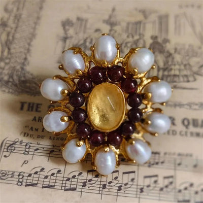 Bague ouverte en perle baroque naturelle vintage en laiton