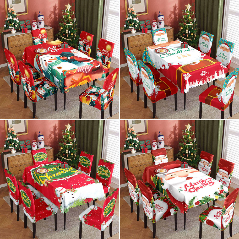 Christmas Waterproof Printed Tablecloth and Chair Cover Set