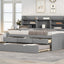 Twin Size Wooden Captain Bed with Built-in Bookshelves,Three Storage Drawers and Trundle Light Grey - Korvel