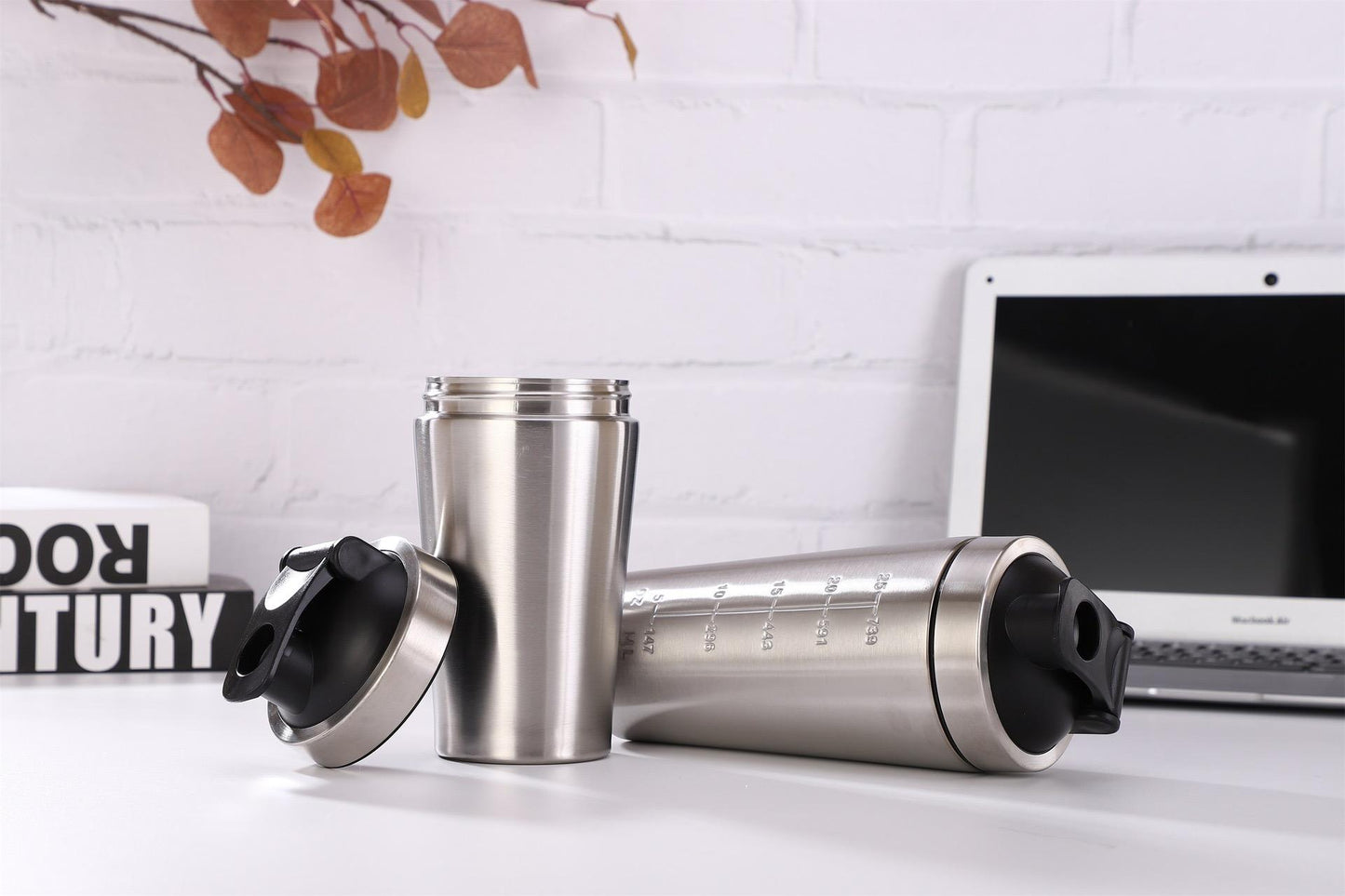 protein shaker bottle 304 stainless steel single layer sports cup shaker with lids and shake ball - Korvel