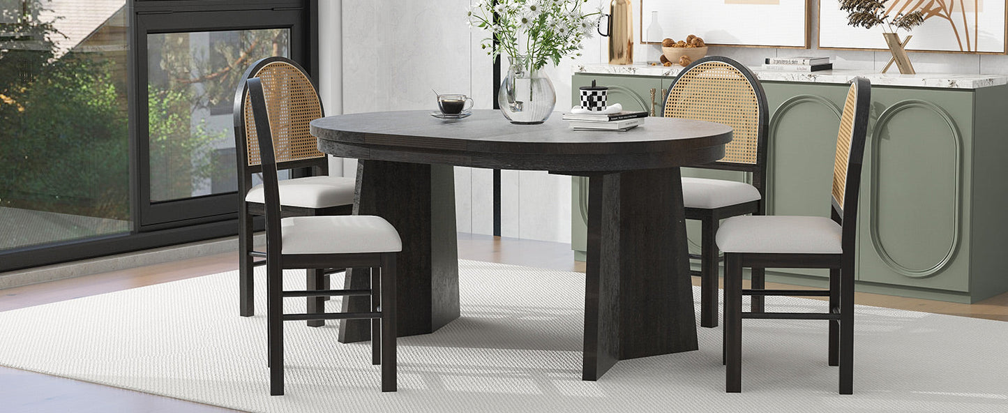 TREXM 5-Piece Retro Dining Set with Expandable Table & Chairs