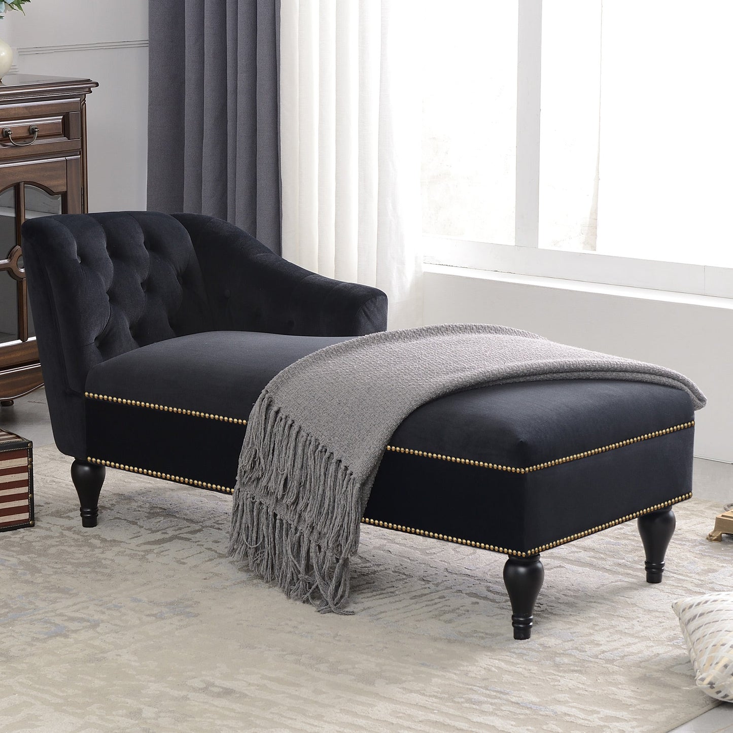 58-Inch Velvet Lounge Chair with Nailhead Trim