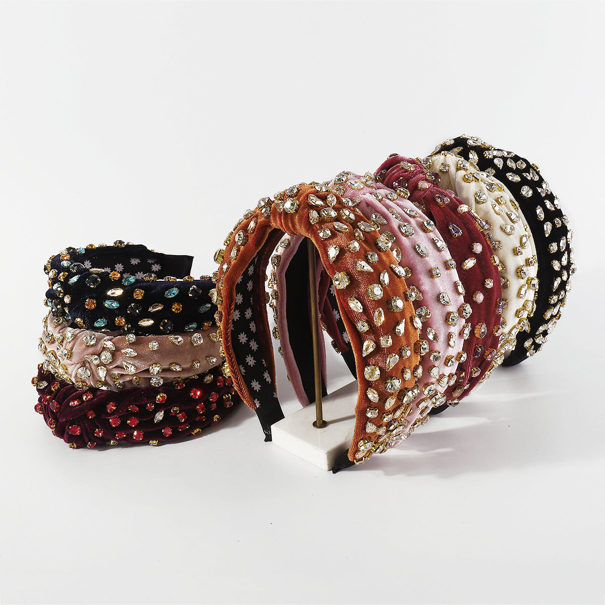Exaggerated Fashion Hair Bands Female Corduroy Temperament Sweet Hair Ornaments Wide Side Knotted With Diamonds Headband - Korvel