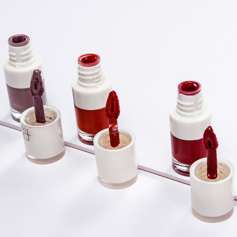 Pudaier Lipstick Small White Bottle Matte Lip Gloss Color Development Moisturizing Not Smudged Waterproof Non-Stick Cup Lip Glaze - Korvel