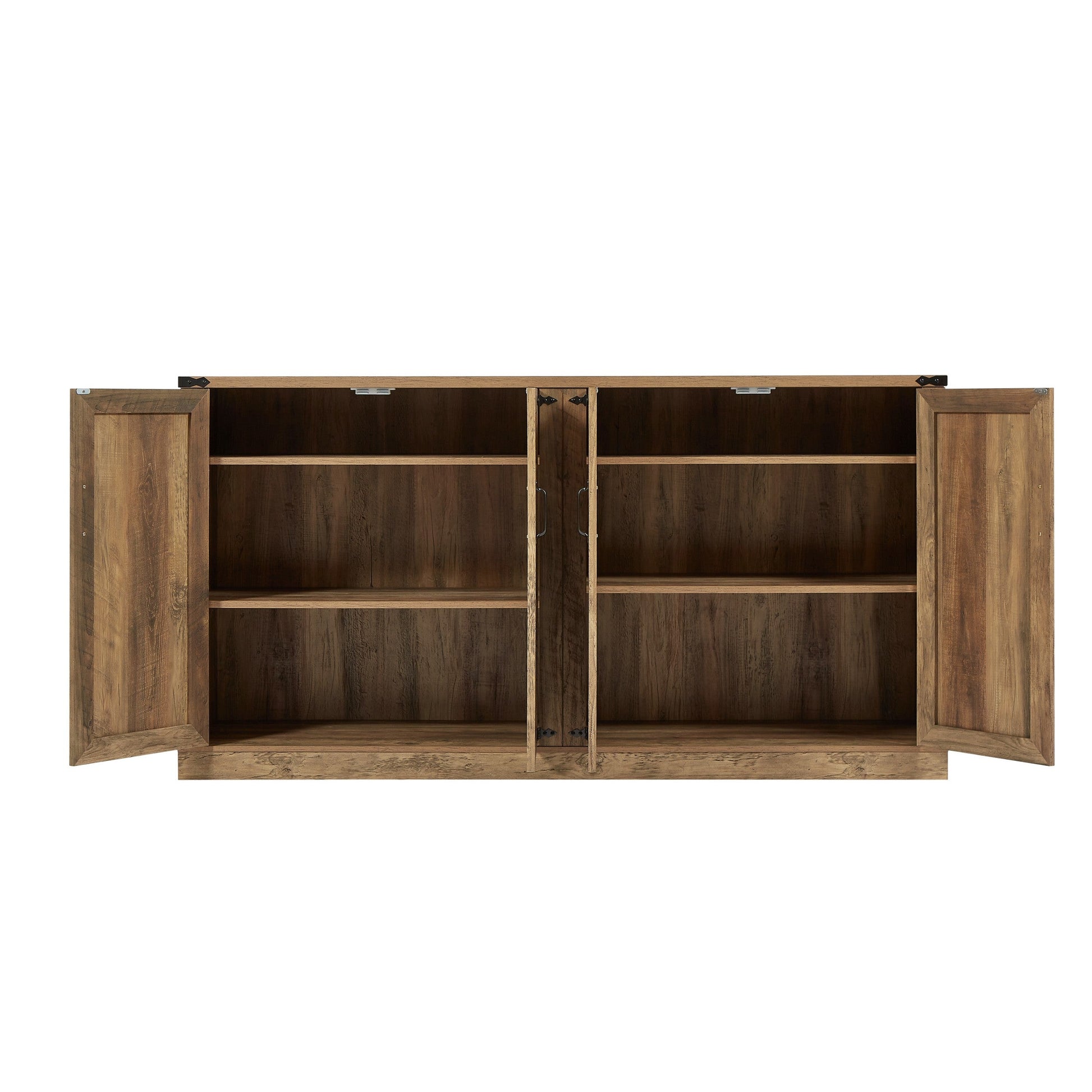 65-Inch Rustic Oak Color Faux Rattan Sideboard, Barn Door Rustic Style Sideboard, Living Room, Entryway, Bedroom - Korvel