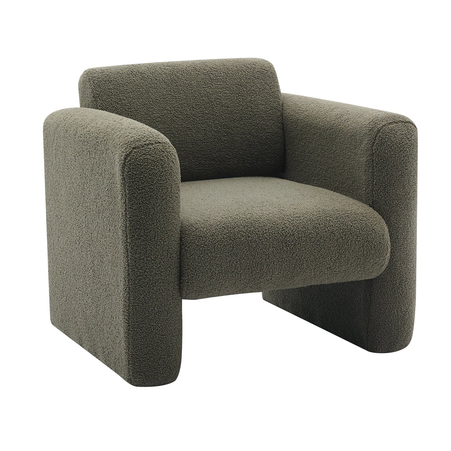 Modern style chair with sheepskin Sherpa fabric soft cushion, comfortable armchair, soft with backrest and pillow, seaweed green - Korvel