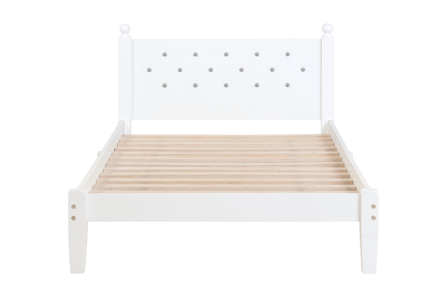 Elegant Twin Bed with Button-Decorated Headboard in White