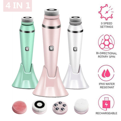 4 IN 1 Electric Face Deep Cleansing Brush Spin Pore Cleaner Face Wash Machine Makeup Remove Waterproof Facial Massager Skin Care - Korvel