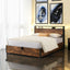 Elevating storage bed frame, full-size bed frame with bookshelf headboard and LED lights, with country brown color - Korvel