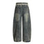 Punk Retro Washed Distressed Denim Wide-Leg Pants Men's Trendy Unique Design Loose Fit Flared Trousers - Korvel