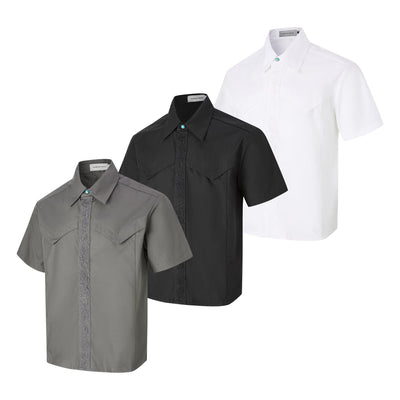 Men's Loose Fit Embroidered Short Sleeved Shirt