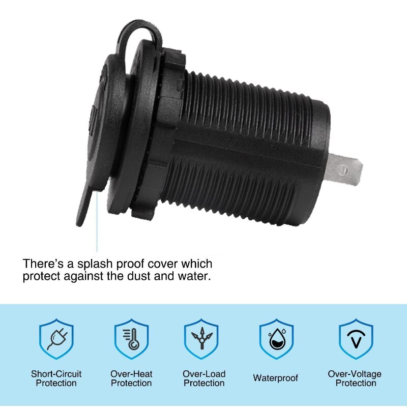 Car Cigarette Lighter Socket 12V-24V Waterproof Plug Power Outlet Adapter for Marine Boat Motorcycle Truck RV ATV with Wire D5 - Korvel
