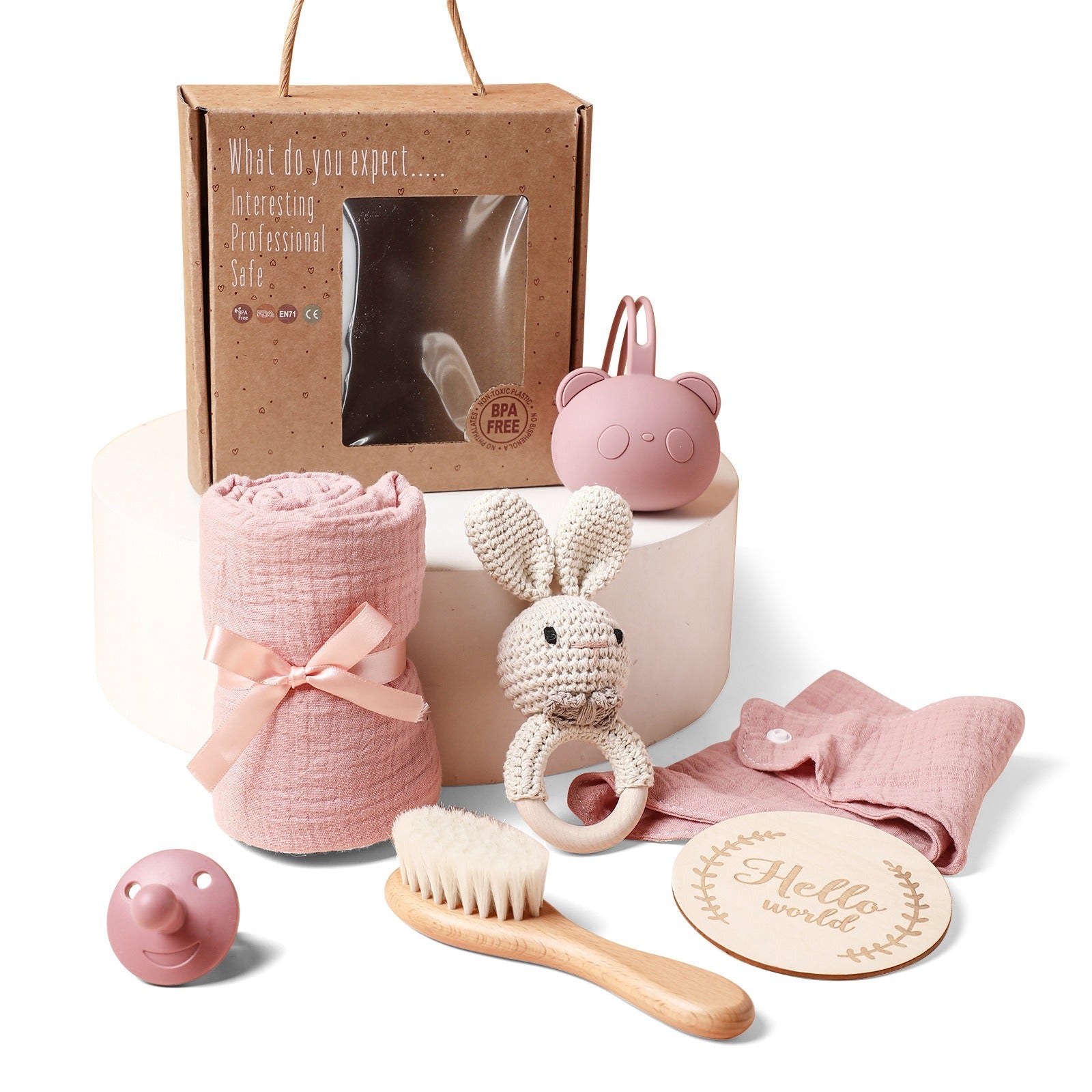 Full moon birth with hand gift, bath towel, wool brush, baby shower mouth, water towel, pacifier set - Korvel
