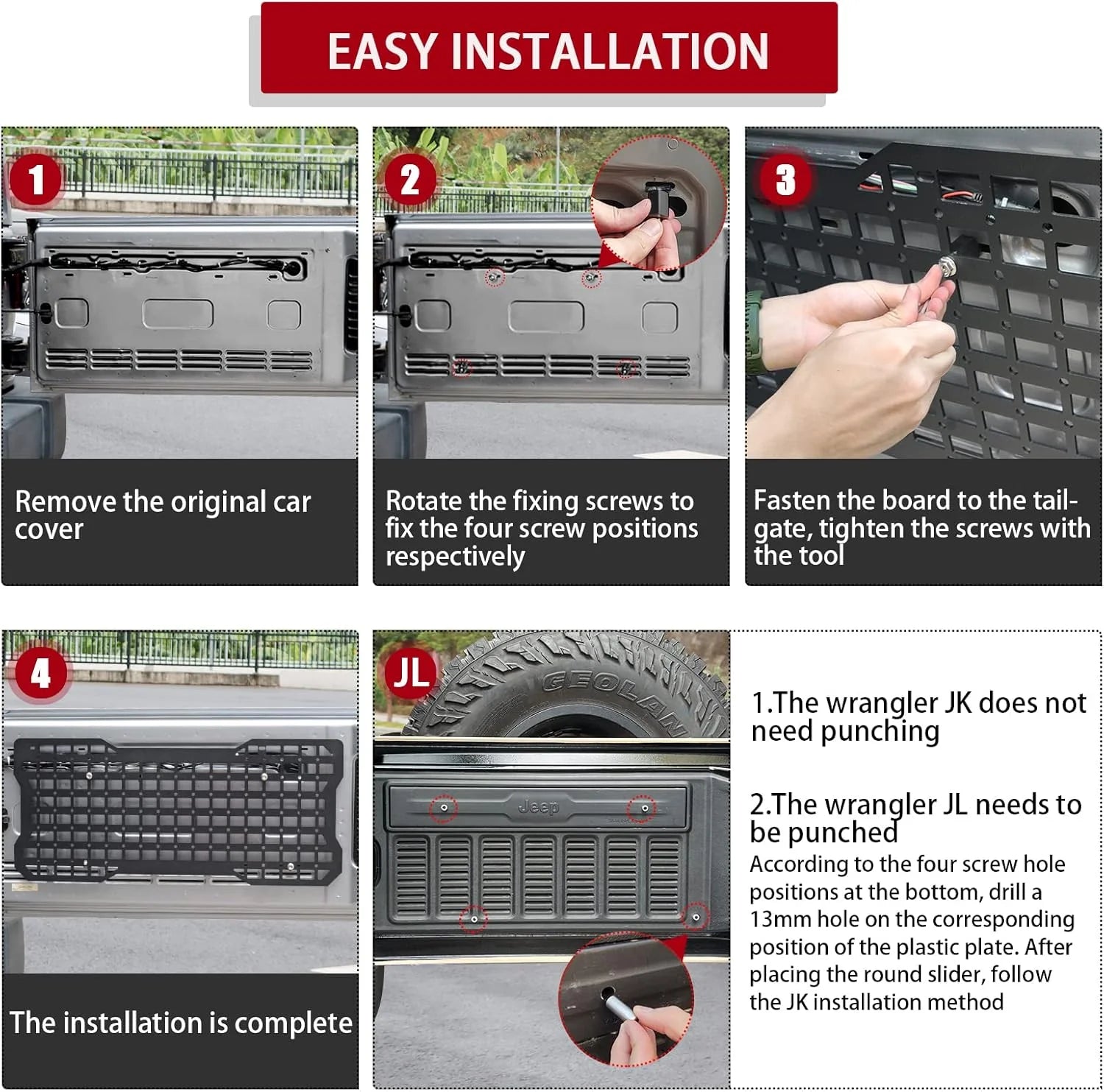 JK&JL Tailgate Tactical Panel for Wrangler Tailgate Tool Kit/JL Organizer Racks Compatible with Jeep Wrangler 2007-2022 JK JKU & - Korvel