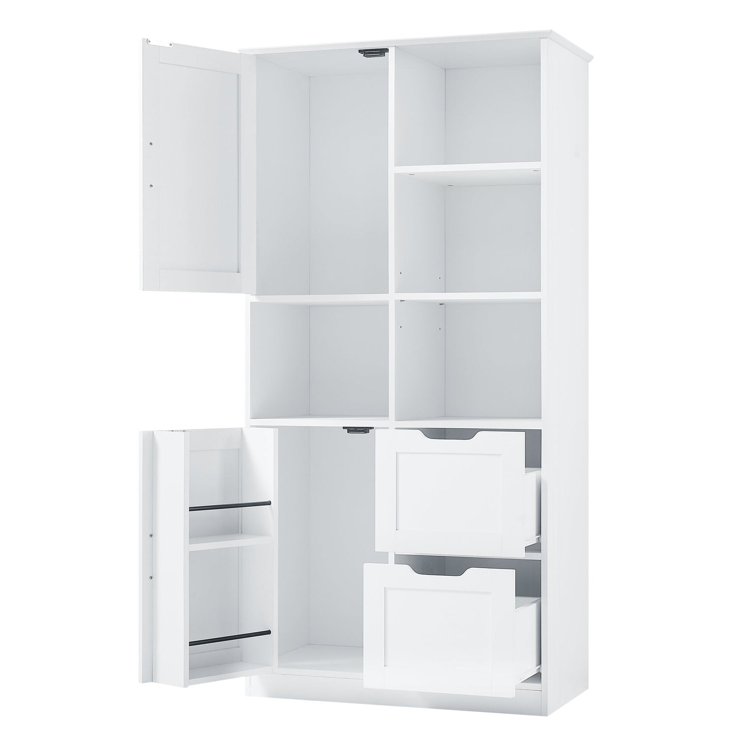 Bathroom storage cabinet with doors and drawers, multiple storage spaces, independent, open adjustable shelves, white - Korvel
