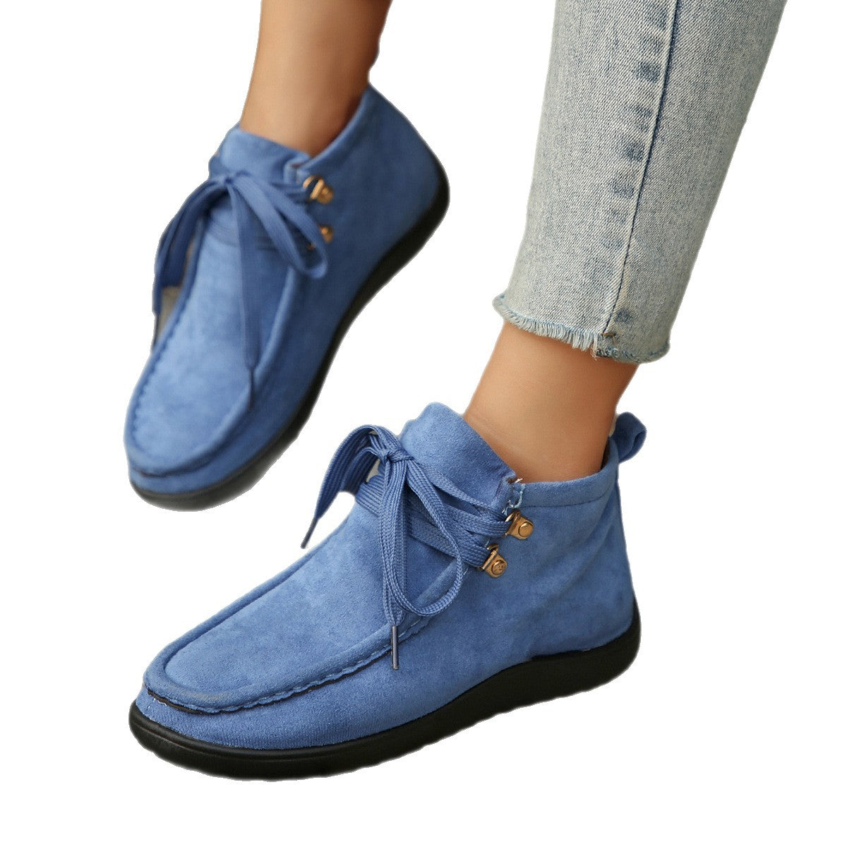 Lace-up Suede Sneakers for Women with Thick Sole