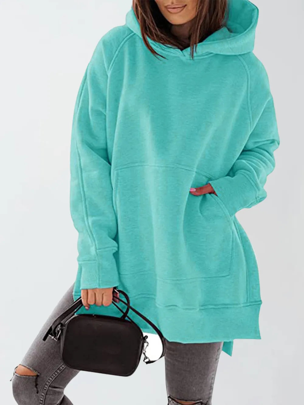 Sudadera con Capucha de Manga Raglán y Bolsillos Laterales