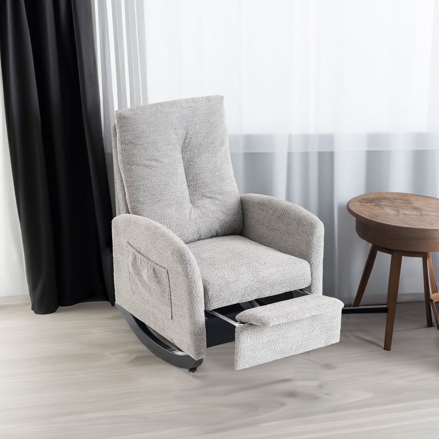 Accent Rocking Chair with Footrest High Back Rubber Wood Rocking Legs Bedroom Living Space - Korvel