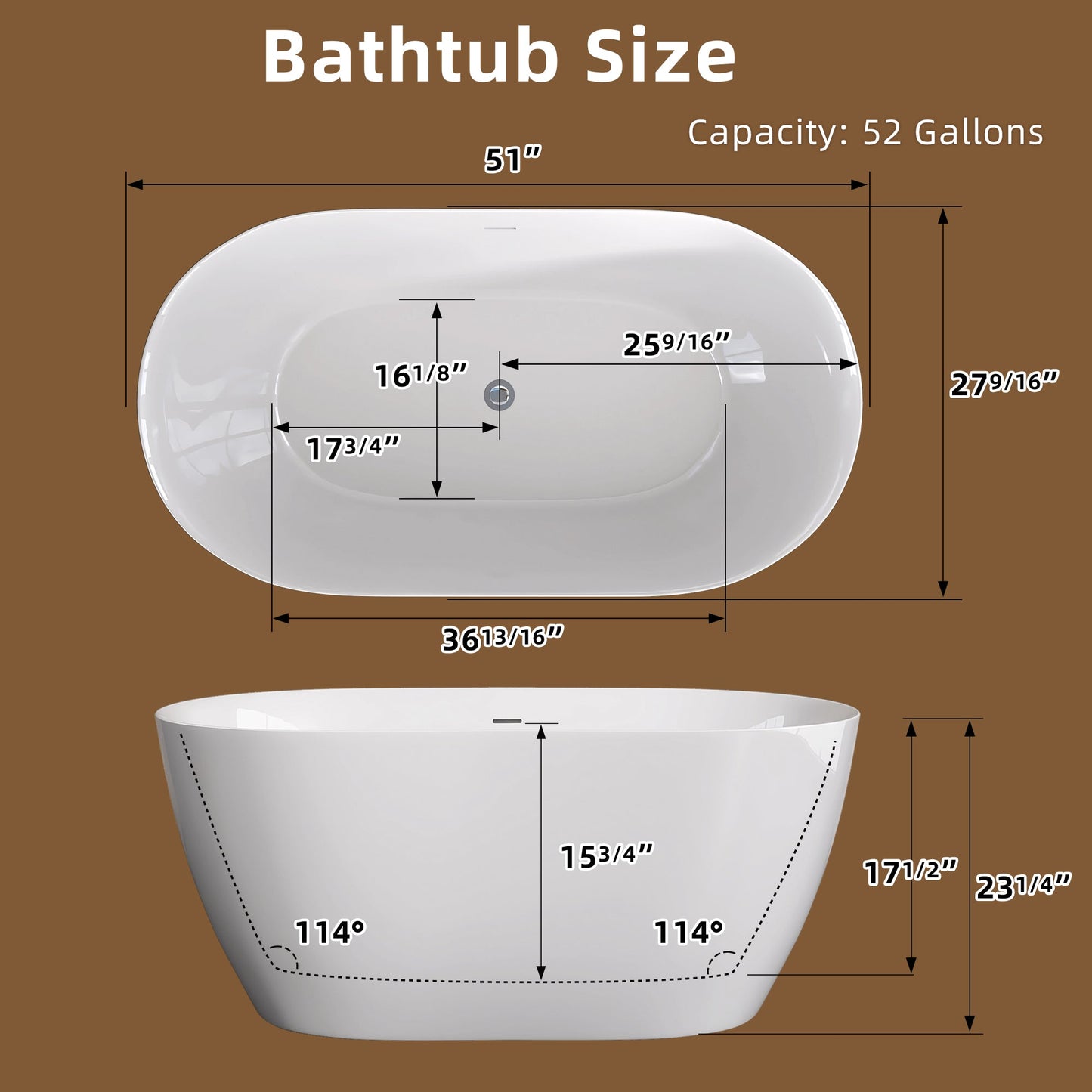 51 Inch Acrylic Freestanding Bathtub Contemporary Soaking White Tub with Overflow and Pop-up Drain Glossy White - Korvel