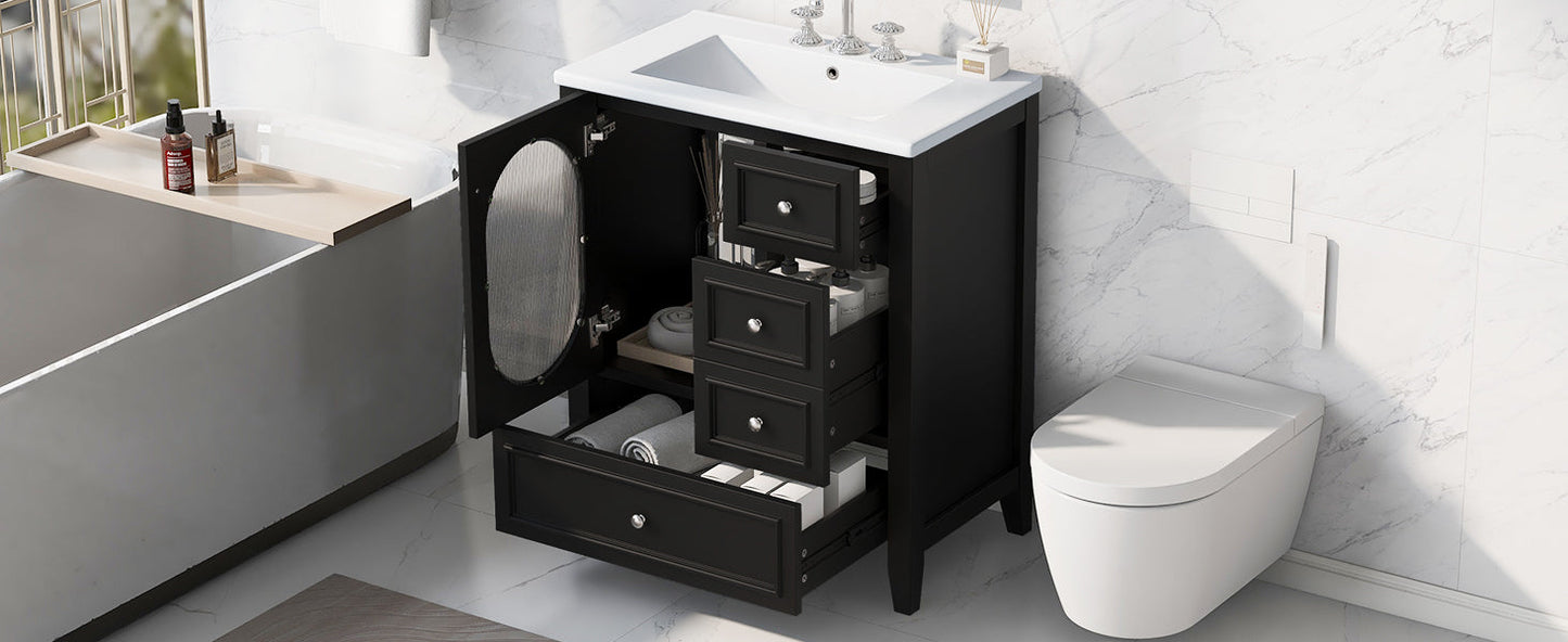 Meuble de salle de bain noir de 30" avec évier et rangement