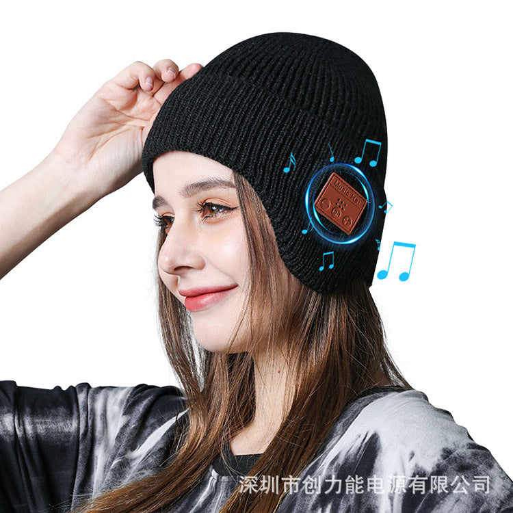 Wireless 5.0 Bluetooth Headset Cap Outdoor Warm Music Wrap Ear Cap - Korvel