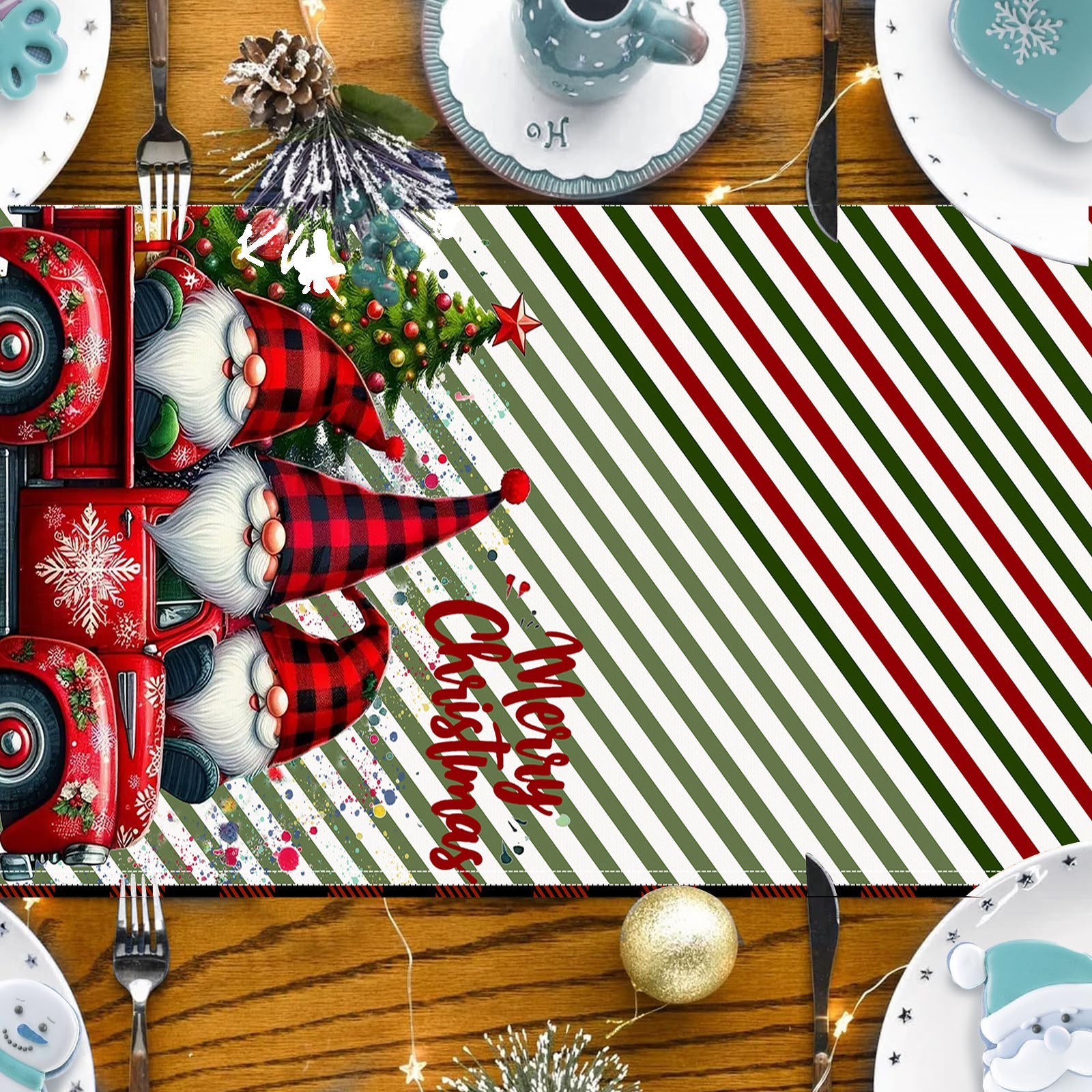 Christmas Dwarf Printed Table Flag New White Hemp Table Decoration Tablecloth Christmas Decoration Tablecloth Mat - Korvel