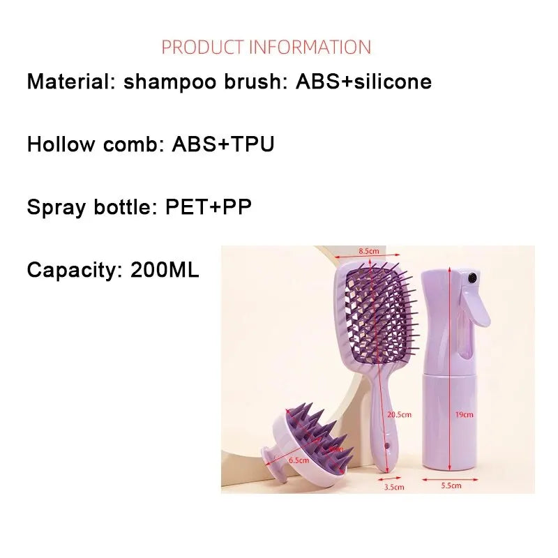 Hollow Comb Set with Spray Bottle - Premium Hair Care Essentials