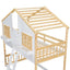 Twin over Twin House Bunk Bed with Roof , Window, Window Box, Door , with Safety Guardrails and Ladder, Natural/White - Korvel