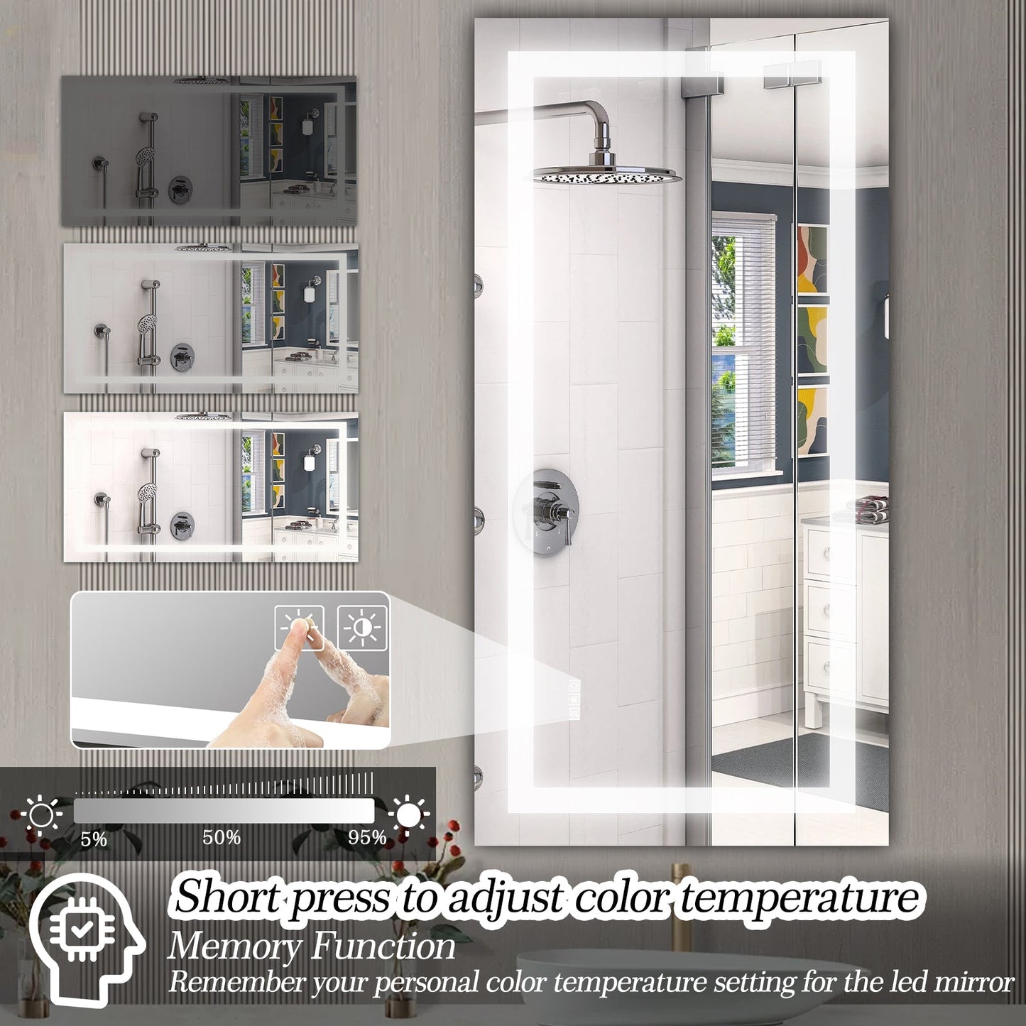 LED Bathroom Mirror 72x36 Inch with Anti-Fog and Dimming Features
