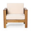 Outdoor Acacia Wood Club Chairs with Cushions, Teak+Beige, 27.75"D x 32"W x 27.75"H - Korvel