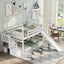Twin over Twin House Bunk Bed with Convertible Slide,Storage Staircase,White - Korvel