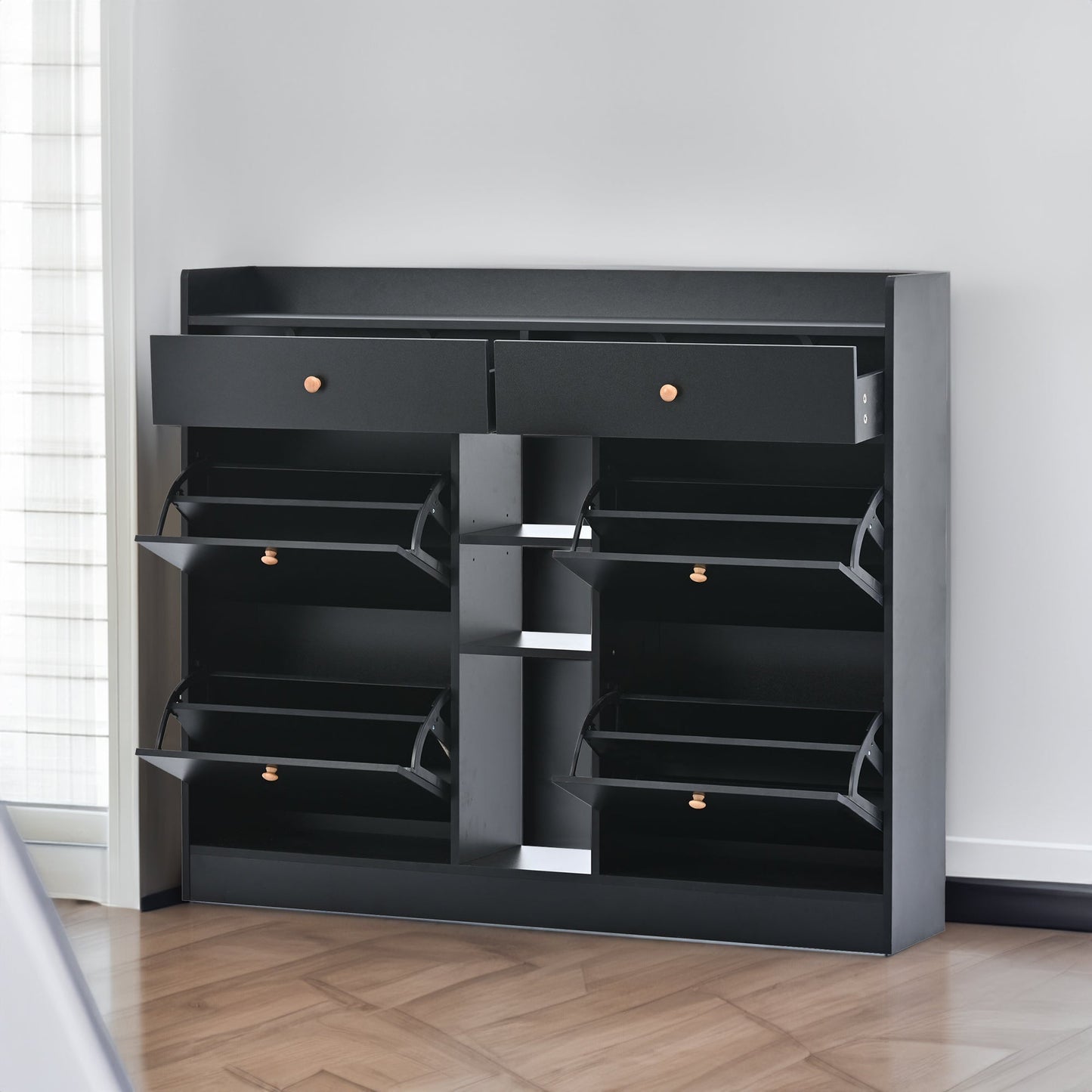 Cabinet à chaussures moderne ONTREND avec 4 tiroirs basculants - Noir
