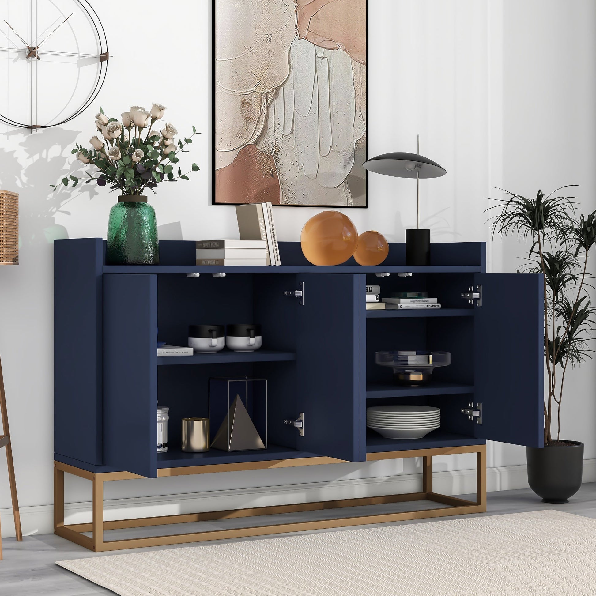 TREXM Modern Sideboard Elegant Buffet Cabinet with Large Storage Space for Dining Room, Entryway (Navy) - Korvel