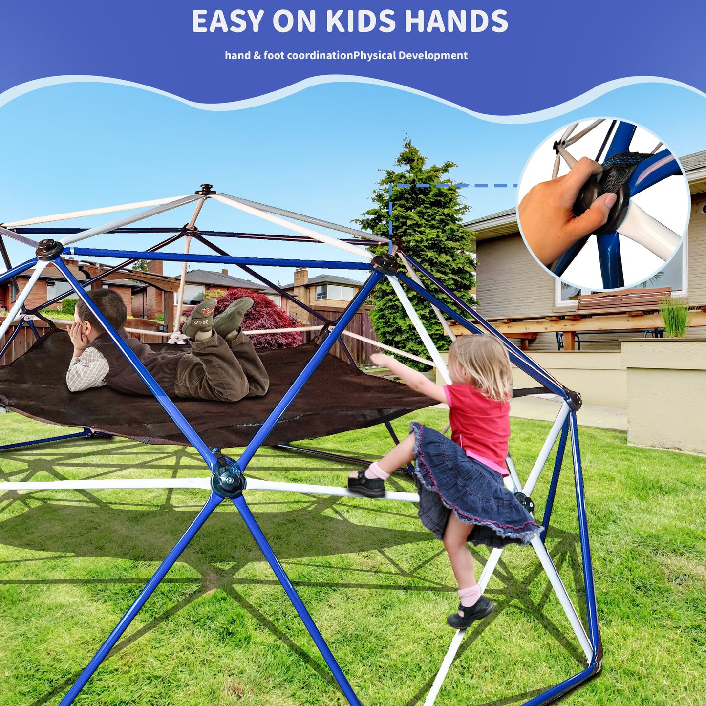10FT Climbing Dome for Kids Jungle Gym Apply To Park Dome Climber With Hammock Playground Equipment - Korvel