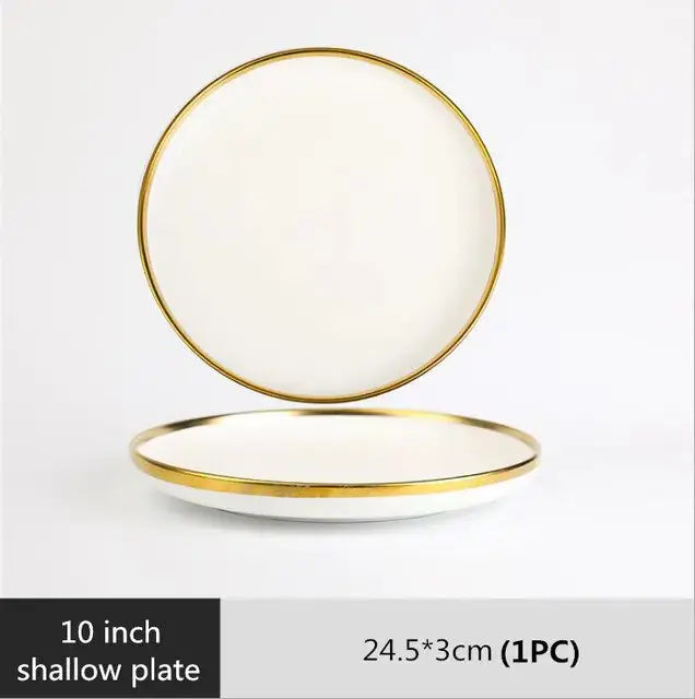 Ensemble de Plateaux à Dîner en Porcelaine Blanche à Bord Doré Mat