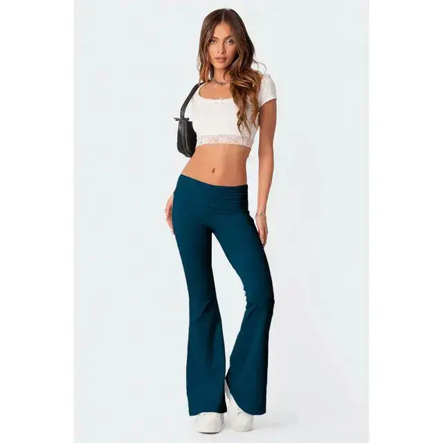 Pantalones de campana de talle bajo sólidos para mujer