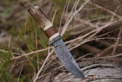 Exquisite Custom Damascus Steel Hunting Knife with Premium Handle Materials - Korvel