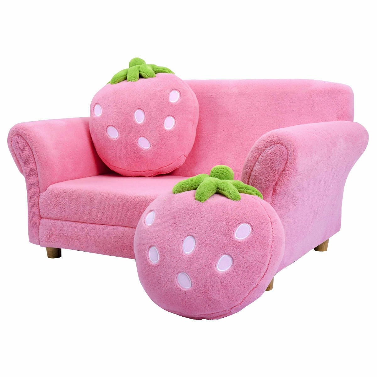 Kids Strawberry Armrest Chair Sofa with 2 Cute Pillows - Pink