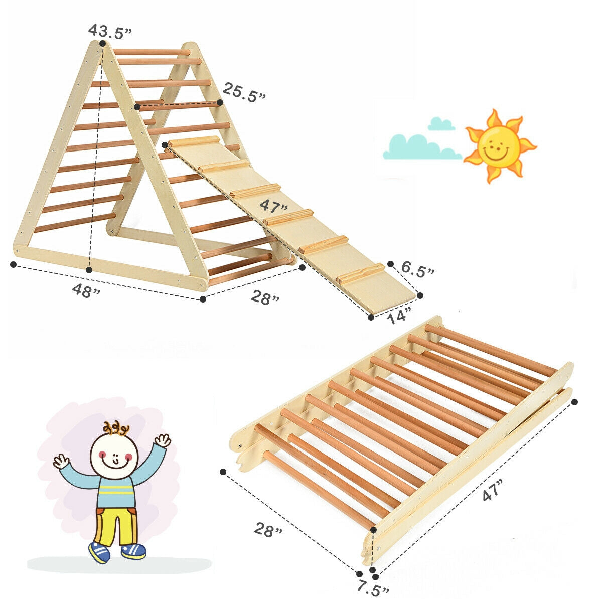 Triangle d'escalade en bois pliable pour tout-petits