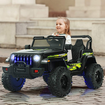 Voiture Jeep électrique pour enfants 12V avec télécommande - Noir et Vert