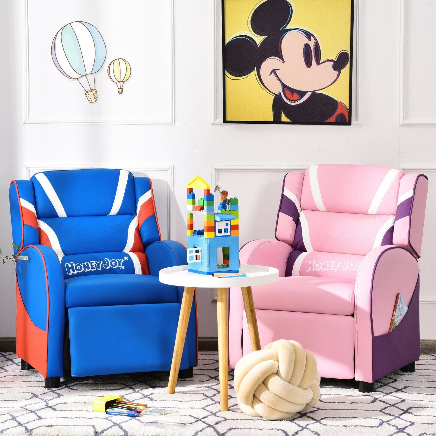 Fauteuil inclinable en cuir pour enfants avec poches latérales - Bleu