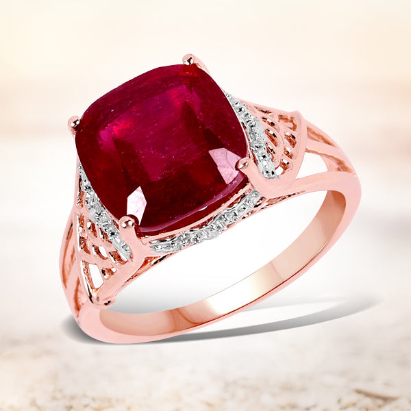 14K Rose Gold Plated 5.54 Carat Ruby & White Topaz Ring