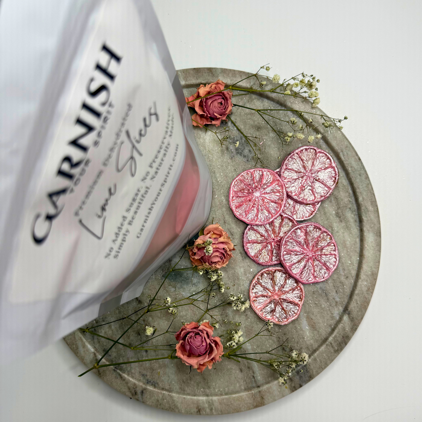 Ensemble de Garniture de Citron Vert Séché avec Poussière Lustrée Rose et Verte