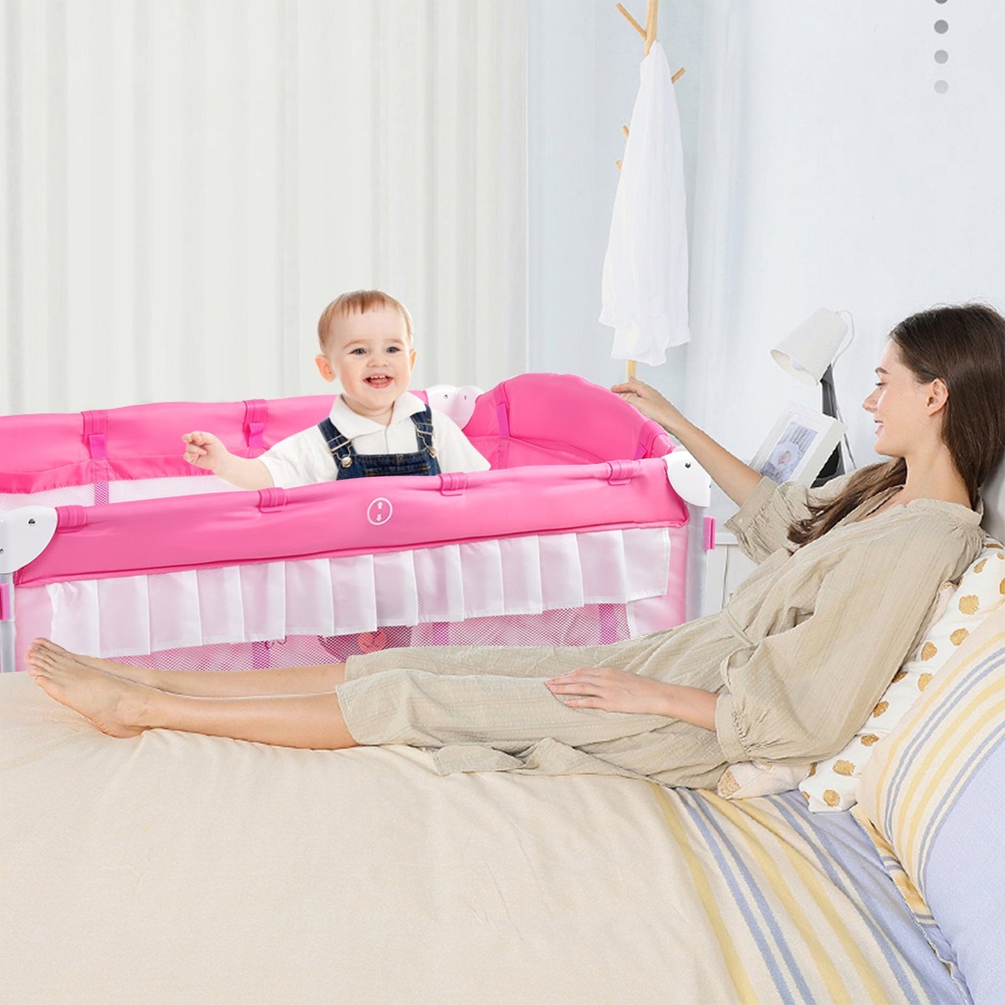 Portable Baby Playpen Crib with Carrying Bag - Pink