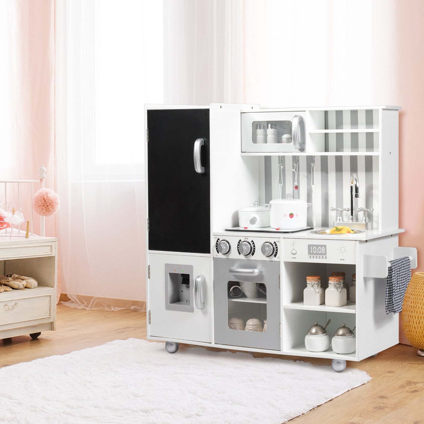 Wooden Pretend Play Kitchen Set with Realistic Sounds