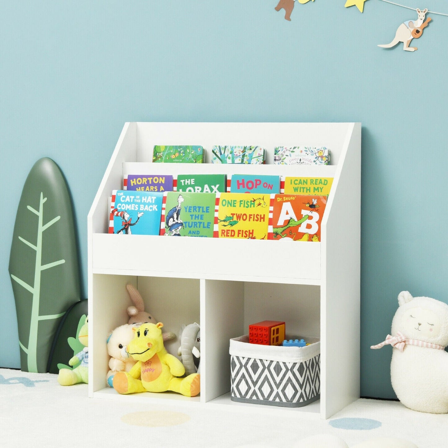Kids Wooden Bookshelf - White Toy Storage Organizer